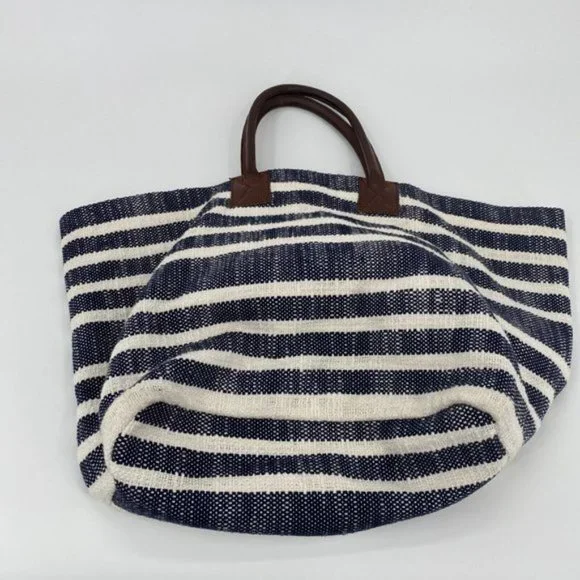 Crown & Ivy Women's Tote Bag Blue Ivory 100% Cotton Shopping Gym Beach - Picture 12 of 12